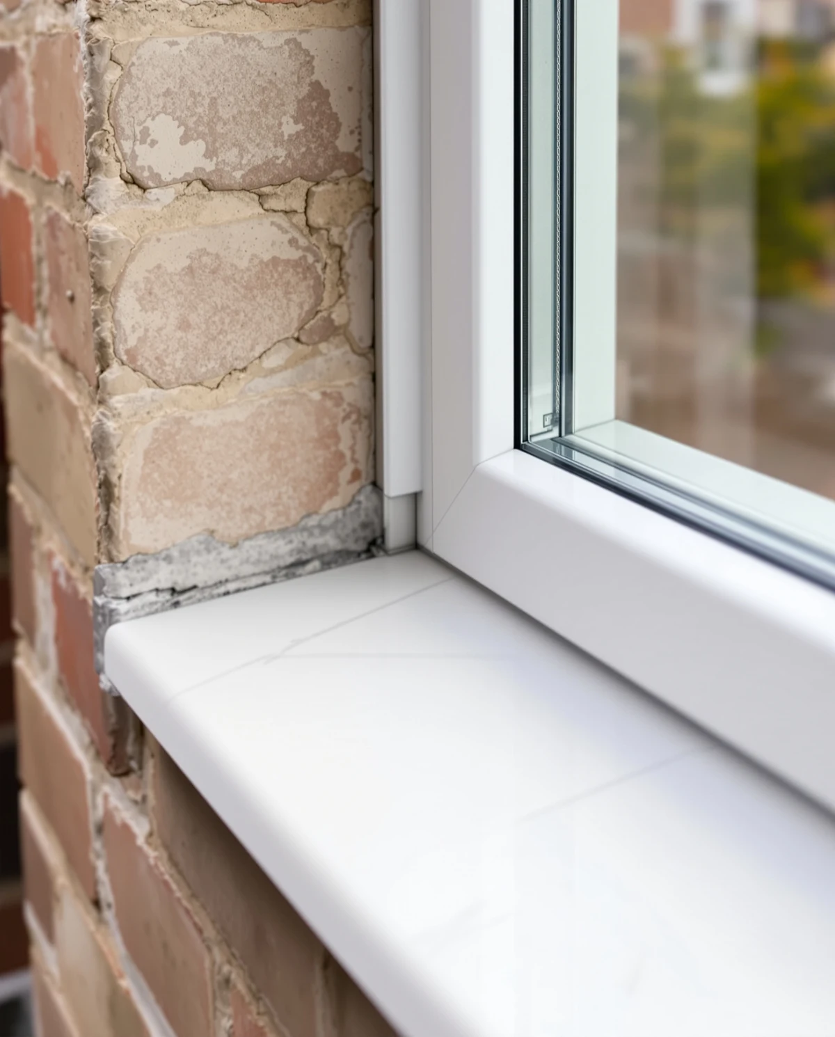 New insulated glazing beside brick wall with neat finishing